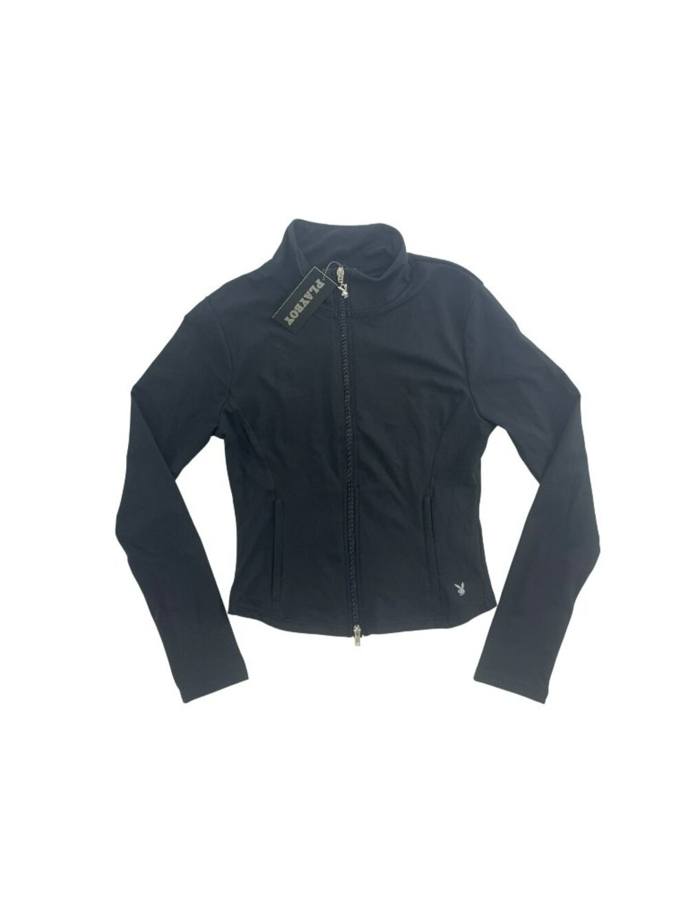Playboy Jacket Black Stretchy Athletic Comfy Full-Zip Women's Size XL NWT